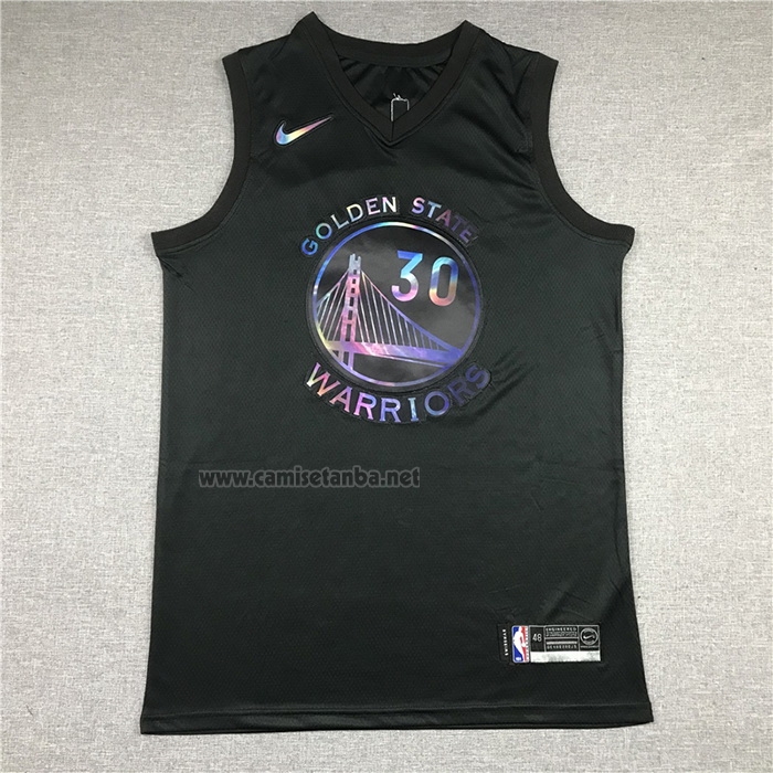Camiseta Golden State Warriors Stephen Curry #30 Iridescent Logo Negro